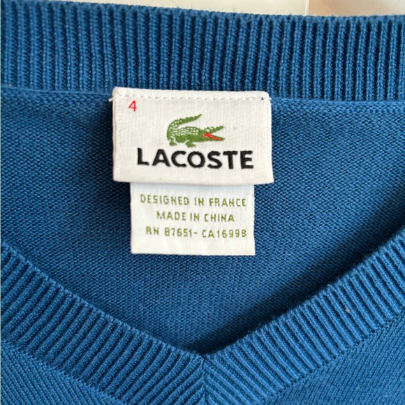 Lacoste V Neck Striped Pullover Men's Sweater Blue Size 4 or Medium - Picture 3 of 6